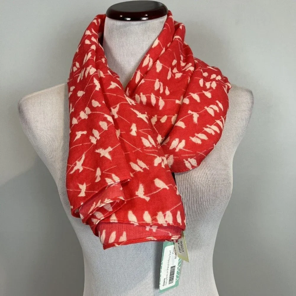 Stitch Fix Octavia Infinity Scarf Henry Birds on Branch‎ Coral New NWT
